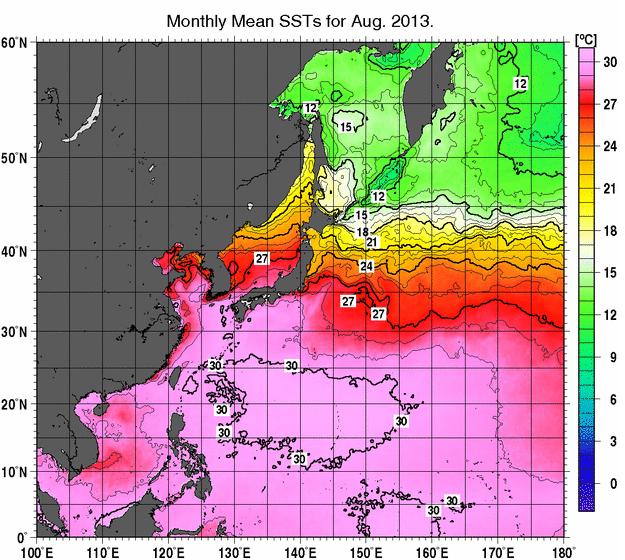 図1　2013年8月の月平均海面水温