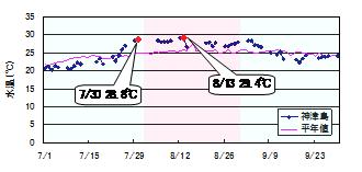 図2　神津島の定地水温（2013年7月～9月）