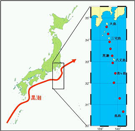 図1 伊豆諸島における観測地点