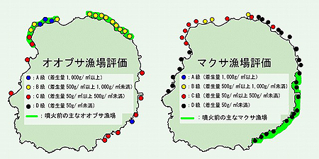 図1 平成16年から19年のテングサ漁場評価（平均）