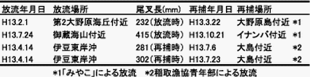 表1 標識キンメダイ再捕記録