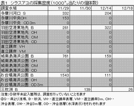 表1 シラスアユの採集密度