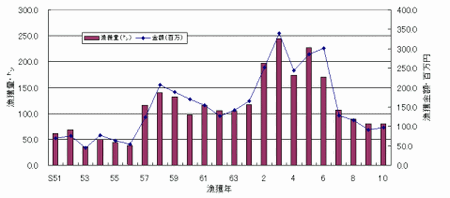 図1 東京都におけるイサキの漁獲量