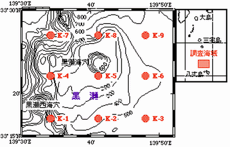図1 調査測点と海底地形図