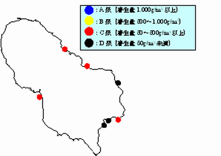 図2 2006年のテングサの作柄(枠取り調査の結果)