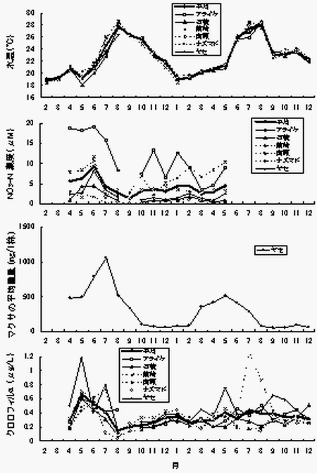 図5 2005年から2006年の海況及び藻類のバイオマスの月変化