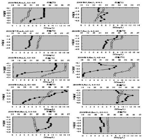 夏秋の水温酸素垂直分布
