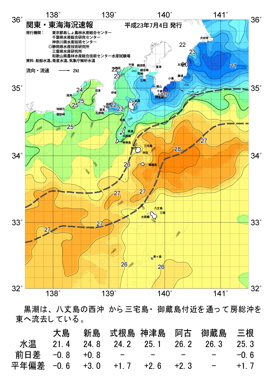 海の天気図11年7月4日 東京都島しょ農林水産総合センター 海の天気図11年7月4日 東京都島しょ農林水産総合センター