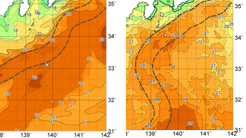 図１　黒潮流路のパターンと伊豆諸島北部